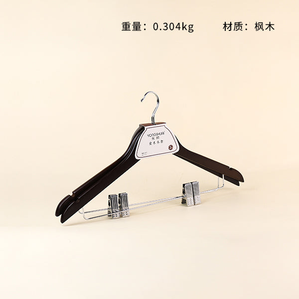 Model 211 Maple Wood Clothes Hanger with Clips (2 Pieces/Pack) M.15 JPDB