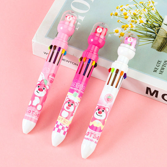 7028 10-Color Hand Account Ballpoint Pen Retractable Multi-Color 0.5mm for Drawing & Marking M.82