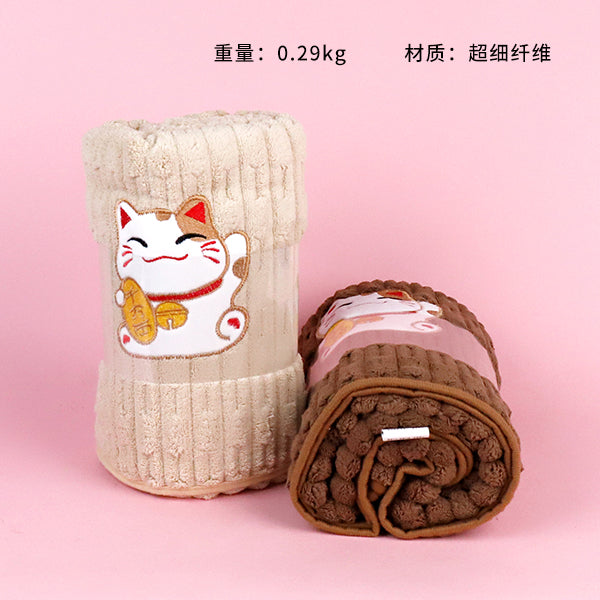 M.25 JPDBModel 6722 Lucky Cat Coral Fleece Bath Towel (70cm×140cm)