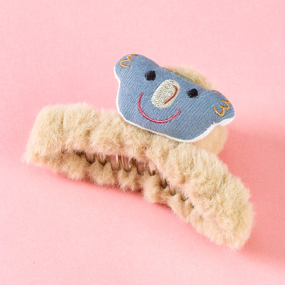 M42 4.33 Inch Large Hair Claw with Plush Embroidered Elephant Design