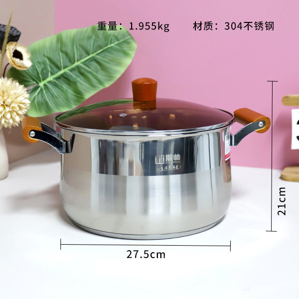 26cm 304 Stainless Steel Aishang Soup Pot with Beech Handle and Double Bottom M.61 JPDB