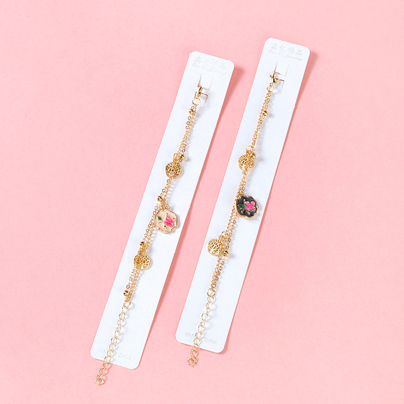 Double-Layer Enamel Flower Charm Bracelet  M.43