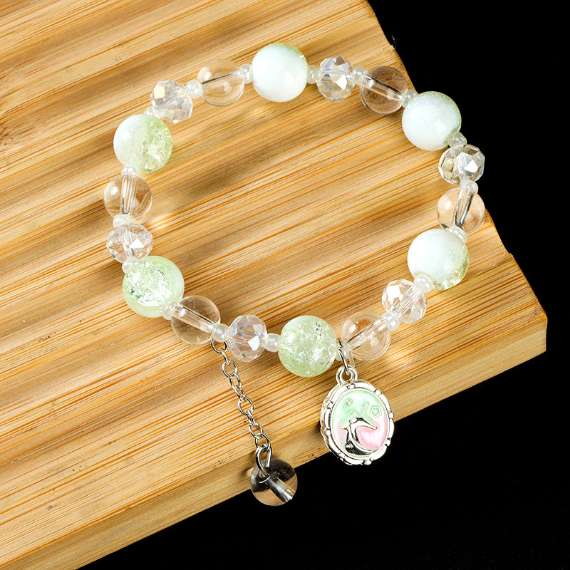 Milk Cap Cracked Bead Enamel Charm Bracelet  M.43