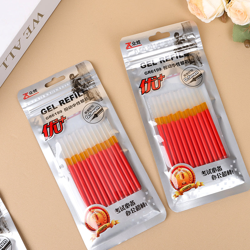 12pcs Zhongxuan 366 Red Retractable Refills 0.5mm Smooth Writing Office & School Supplies M.82