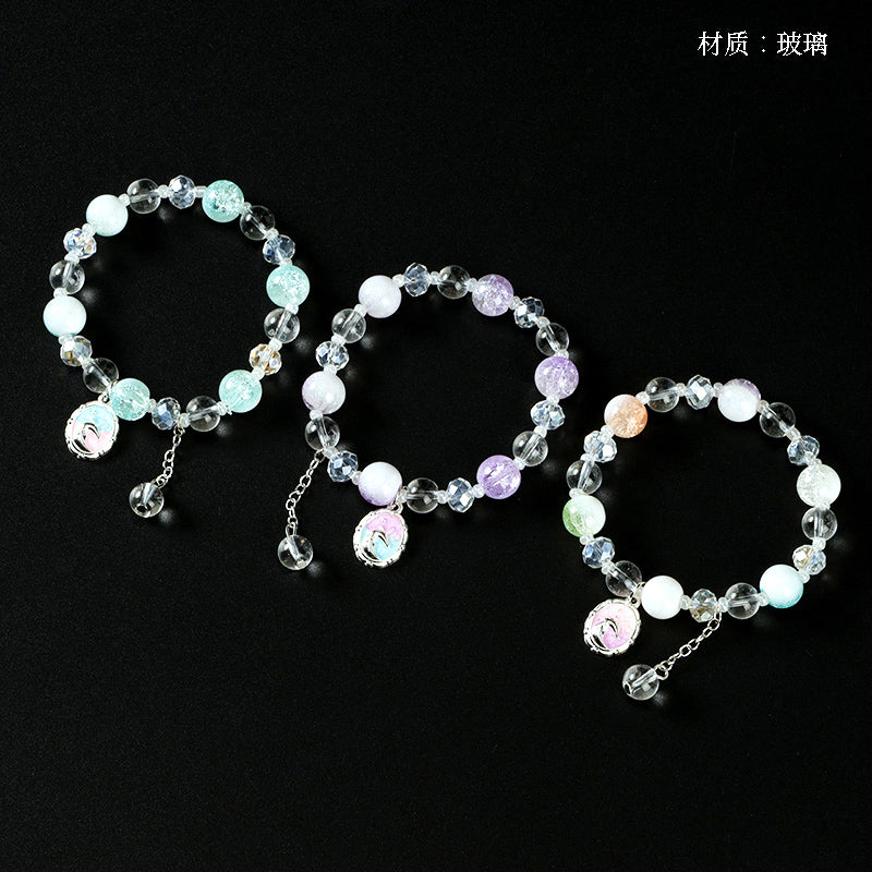 Milk Cap Cracked Bead Enamel Charm Bracelet  M.43