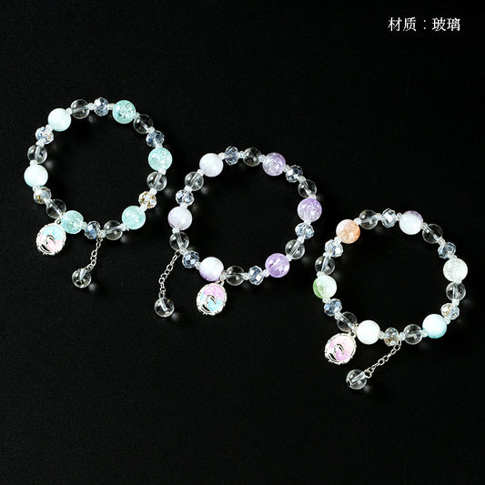 Milk Cap Cracked Bead Enamel Charm Bracelet  M.43