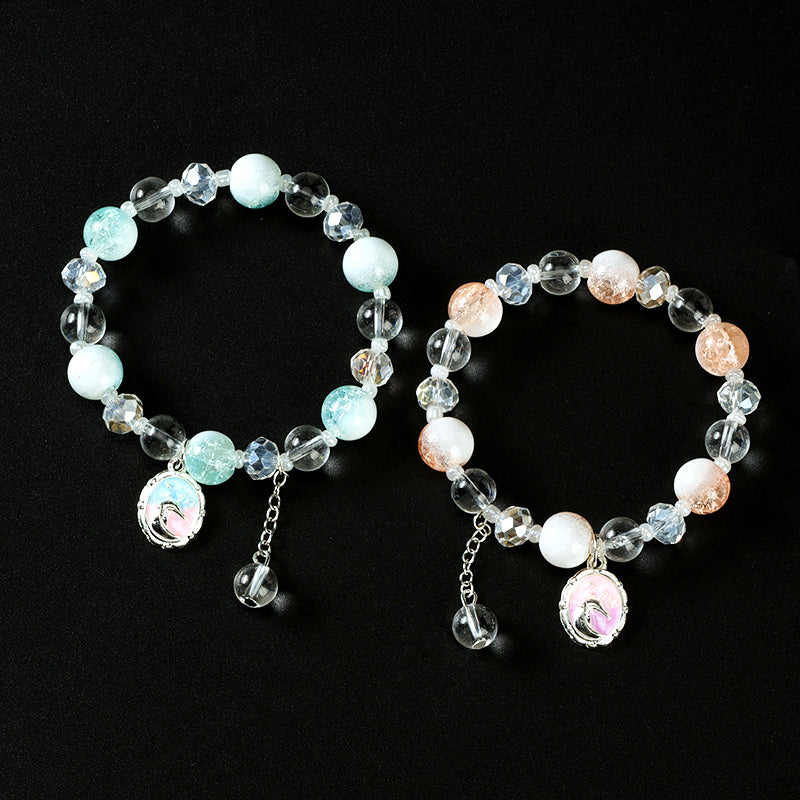 Milk Cap Cracked Bead Enamel Charm Bracelet  M.43