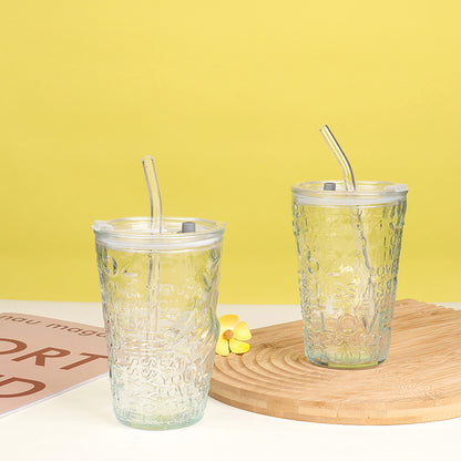 521 Heart Gesture Glass Cup with Straw and Lid (480ml) M.17