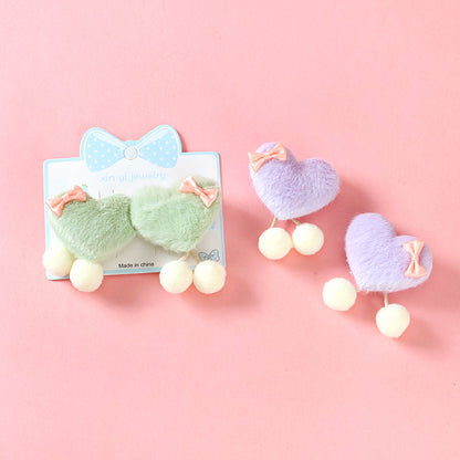 M42 Boxed Heart-Shaped Furry Pom-Pom Hair Clips for Kids