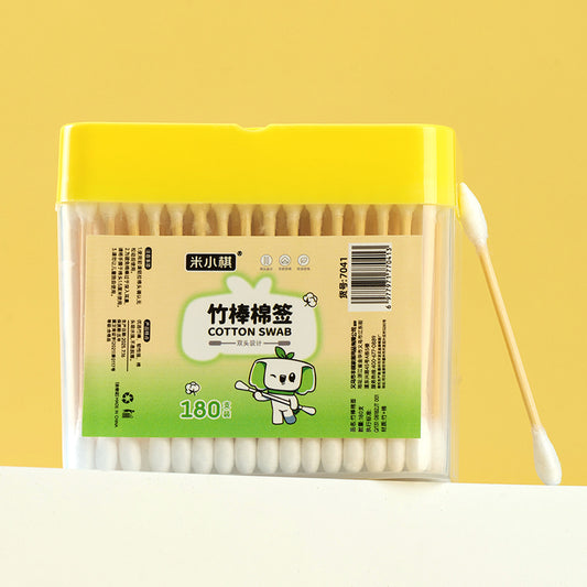 M.27-Mixiaoqi-7041 Square Box Bamboo Stick Cotton Swabs (180 pieces)