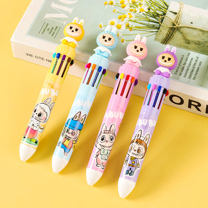 Labubu Co-Branded 10-Color Pen 7011-1296 Retractable 0.5mm Smooth Writing School Supplies M.82