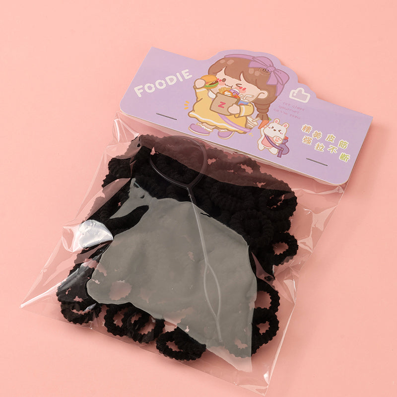M42 Ribbed Terry Cloth Hair Ties for Children + Hair Bun Makers (Black, 100 Pieces)