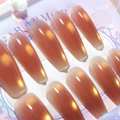 ZJ1019 Cat's Eye Printed Long Fake Nails M.52