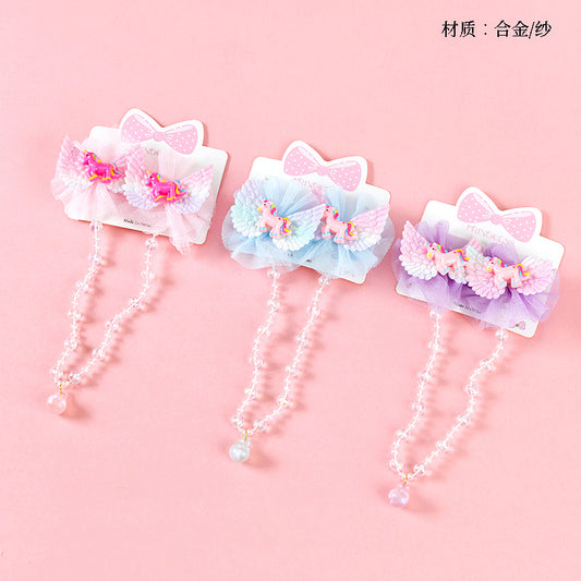 M42 Boxed Tulle Flower & Cartoon Wing Hair Clips for Kids