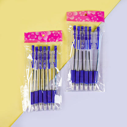 Bolígrafo transparente azul (paquete de 6), tinta de secado rápido de 0,5 mm, cuerpo transparente, para oficina y escuela, M.82