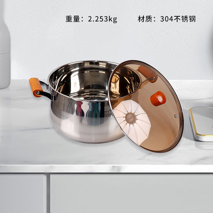 28cm 304 Stainless Steel Aishang Soup Pot with Beech Handle and Double Bottom M.61 JPDB