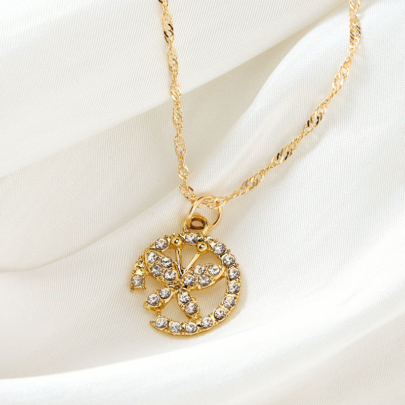 New - style Pave - set Diamond Butterfly Water - wave Necklace M.43