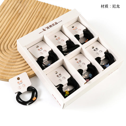 M42 Boxed 3 Black Hair Ties with Alloy Accessories - Durable & Stylish for Daily Hairstyling