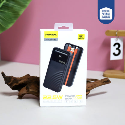 10,000mAh Black Power Bank with Built-in Cable - Model G35 A12 JPDB