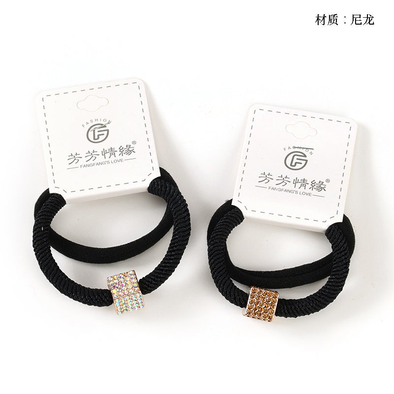 M42 2 Black Hair Ties with Full-Diamond Square Accessories