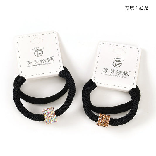 M42 2 Black Hair Ties with Full-Diamond Square Accessories
