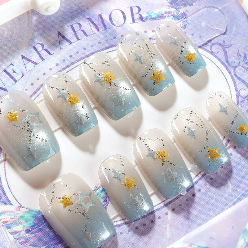 ZJ1019 Cat's Eye Printed Short Fake Nails M.52