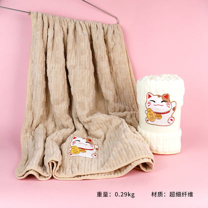 M.25 JPDBModel 6722 Lucky Cat Coral Fleece Bath Towel (70cm×140cm)