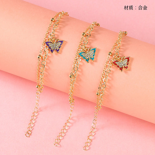 Double-Layer Enamel Diamond-Accented Butterfly Bracelet  M.43
