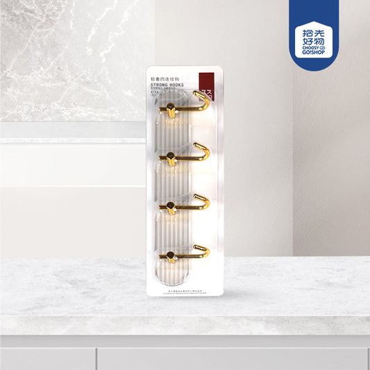 Model GH-2138 Affordable Luxury 4-in-a-Row Traceless Adhesive Hooks M.16 JPDB