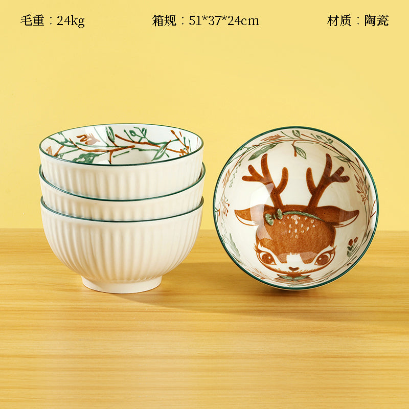 4.5-inch Printed Yamada Bowl with Little Deer Pattern M.66 JPDB