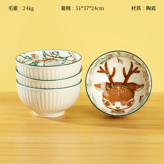 4.5-inch Printed Yamada Bowl with Little Deer Pattern M.66 JPDB