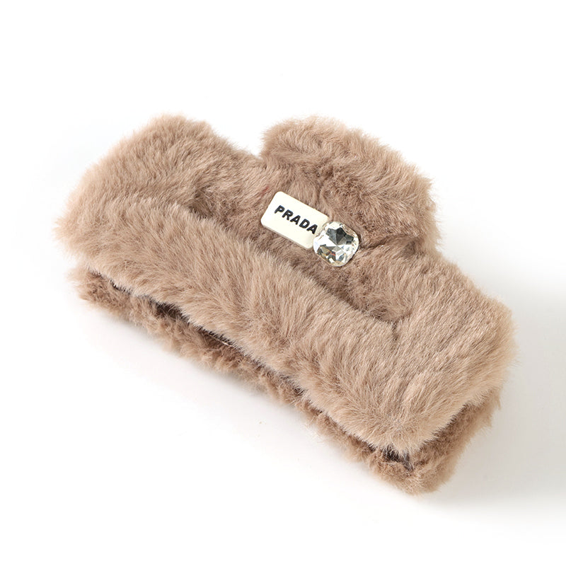 M42 4.33 Inch Square Large Hair Claw with Double-Side Accessory & Furry Texture