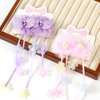 M42 Boxed Flower & Ribbon Pair Hair Clips for Kids