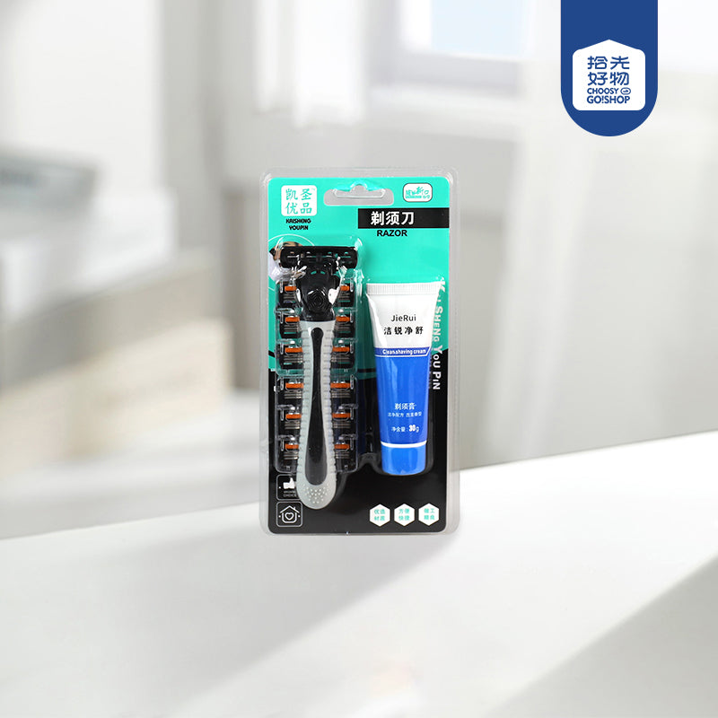 Triple Blade Razor K-343 (1 Handle + 6 Replacement Blades) with Shaving Cream M.55 JPDB