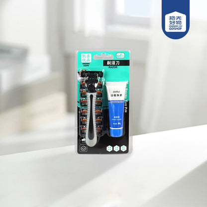 Triple Blade Razor K-343 (1 Handle + 6 Replacement Blades) with Shaving Cream M.55 JPDB