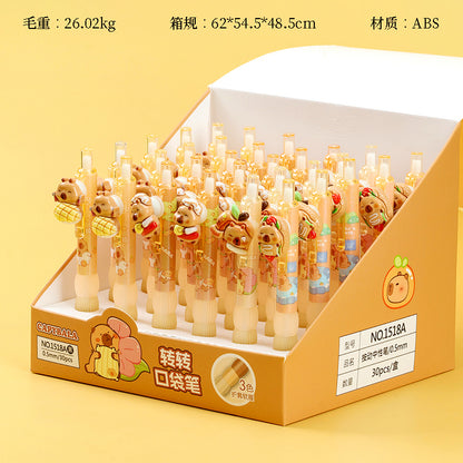 Shengdian 1518A Capybara Rotary Ballpoint Pen (Black) 0.5mm with Rotatable Charm for Stress Relief M.82