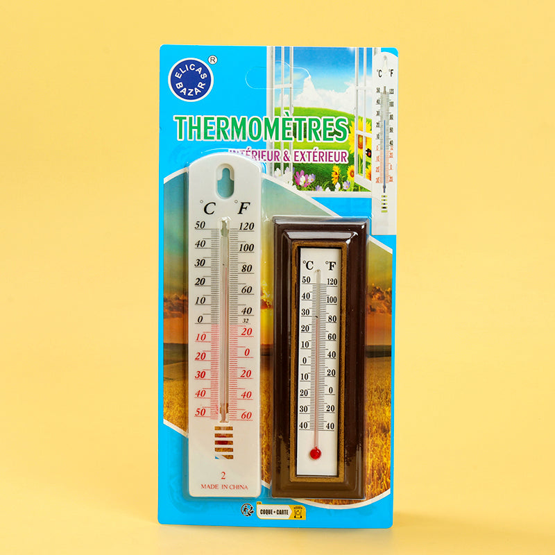 Small single-chip thermometer + imitation redwood thermometer blister card M.28