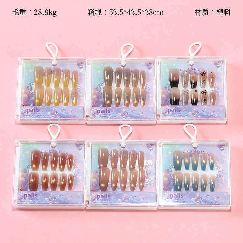ZJ1019 Cat's Eye Printed Long Fake Nails M.52