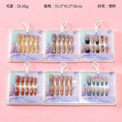 ZJ1019 Cat's Eye Printed Long Fake Nails M.52