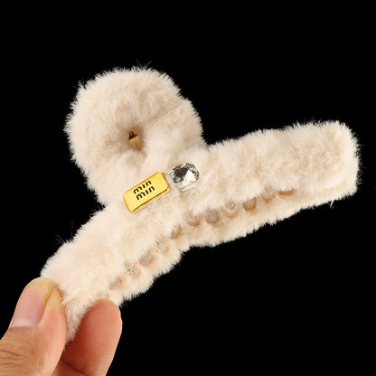 M42 5.12 Inch Large Hair Claw with Double-Side Crystal Accessory & Furry Texture