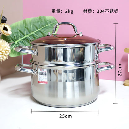 24cm 304 Stainless Steel Aishang Steamer & Soup Pot with Steel Handle and Double Bottom M.61 JPDB