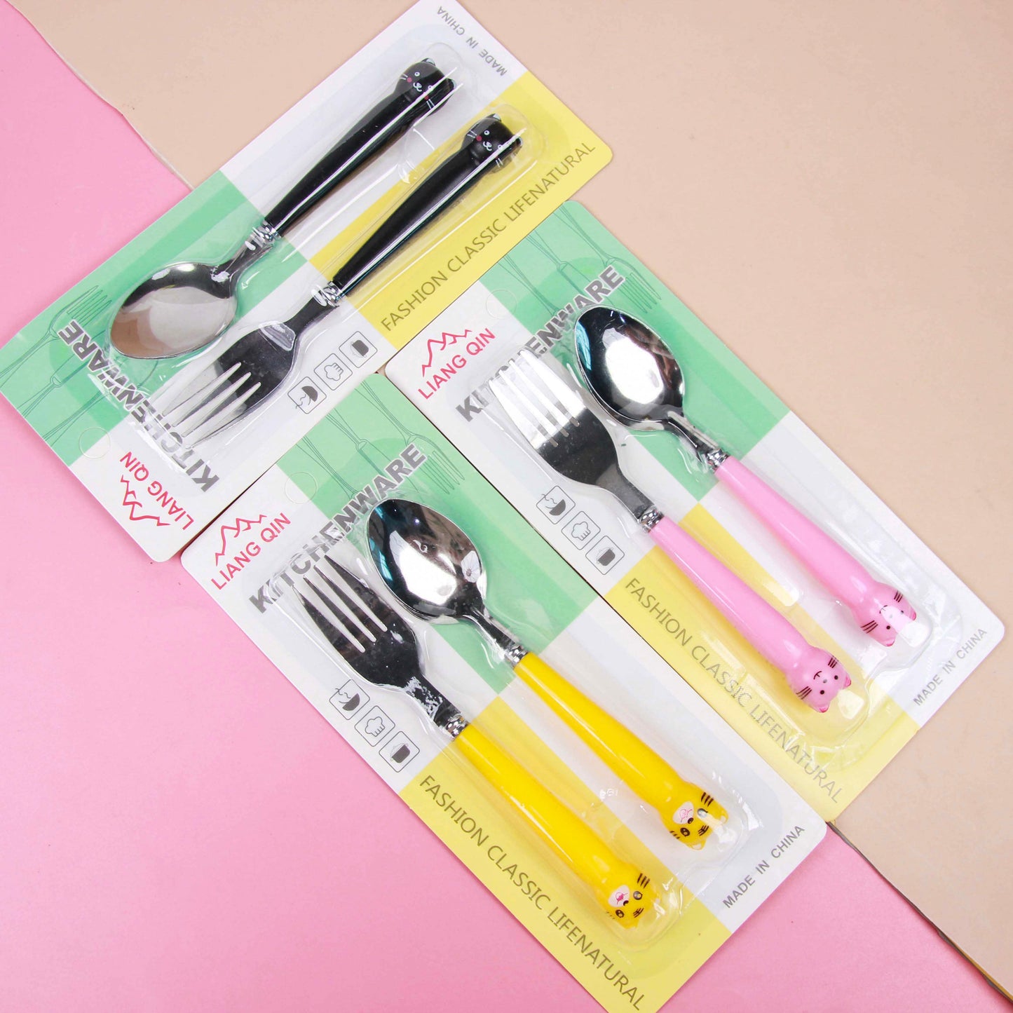 Cartoon-pattern Spoon & Fork Set (Assorted Styles) M.66