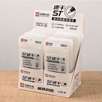 GR-6610 ST Nib Quick-Dry Retractable Pen Refills, 10pcs Black 0.5mm for Students M.82