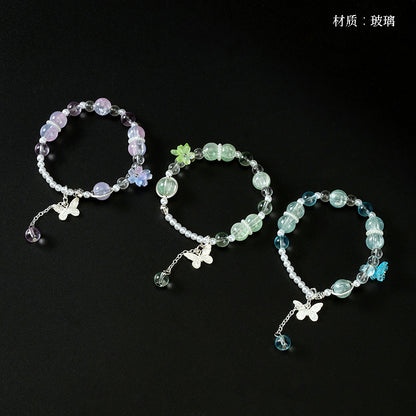 Pearl Peach Blossom Butterfly Bracelet  M.43