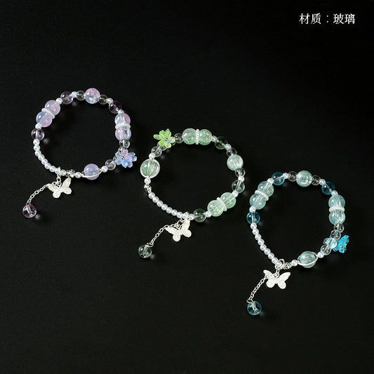 Pearl Peach Blossom Butterfly Bracelet  M.43