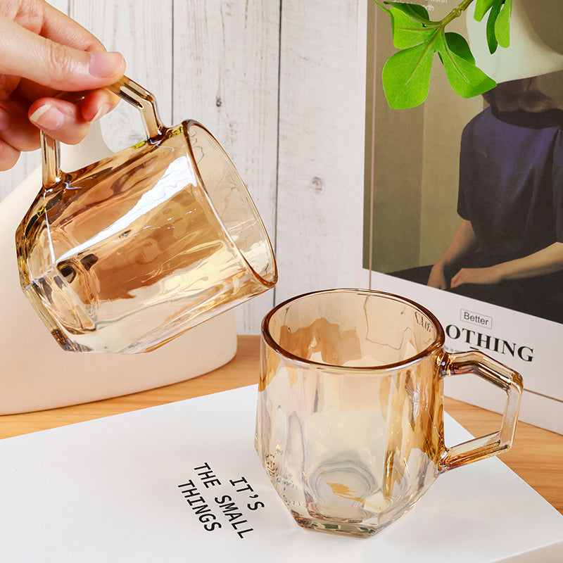 Huajingya Hexagonal Glass Handle Cup (Amber Smoke Gray) M.17