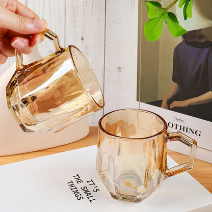 Huajingya Hexagonal Glass Handle Cup (Amber Smoke Gray) M.17