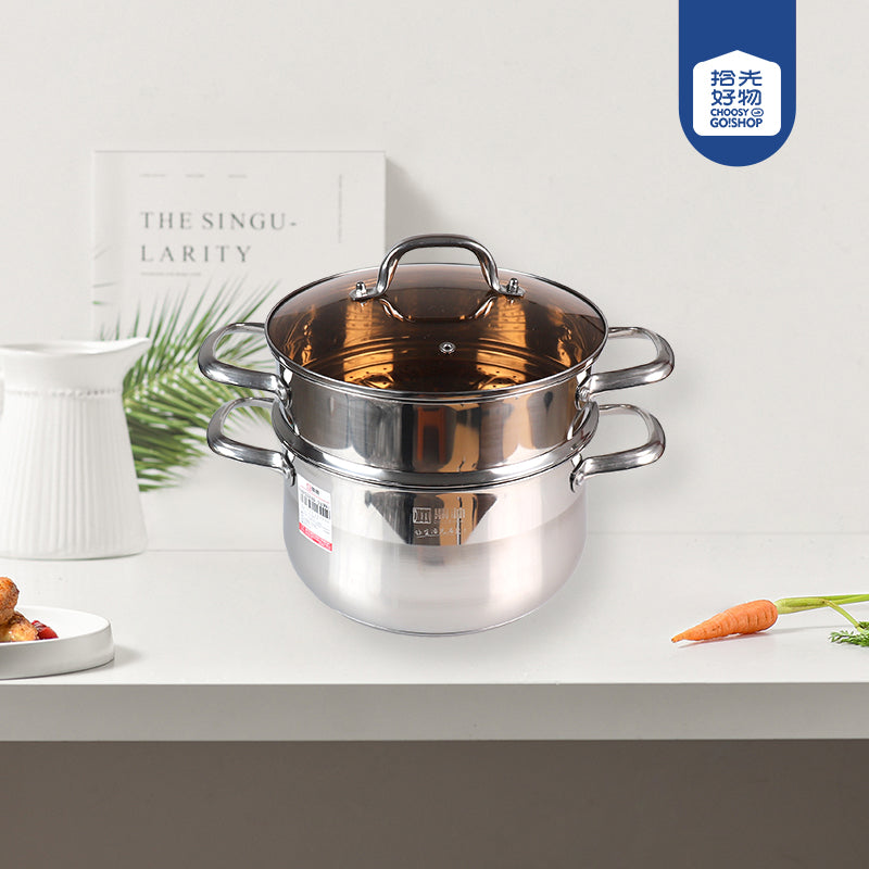 24cm 304 Stainless Steel Aishang Steamer & Soup Pot with Steel Handle and Double Bottom M.61 JPDB