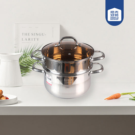 24cm 304 Stainless Steel Aishang Steamer & Soup Pot with Steel Handle and Double Bottom M.61 JPDB