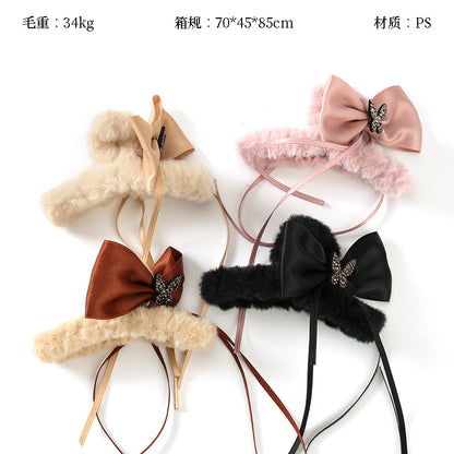 M42 4.33 Inch Large Hair Claw with Plush Pearl Ruffle Bowtie Design